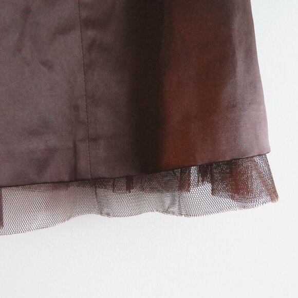 VINTAGE Y2K RW & CO Espresso Brown Satin Sweetheart Tulle Dress US 0 Prom Goth - Picture 5 of 15